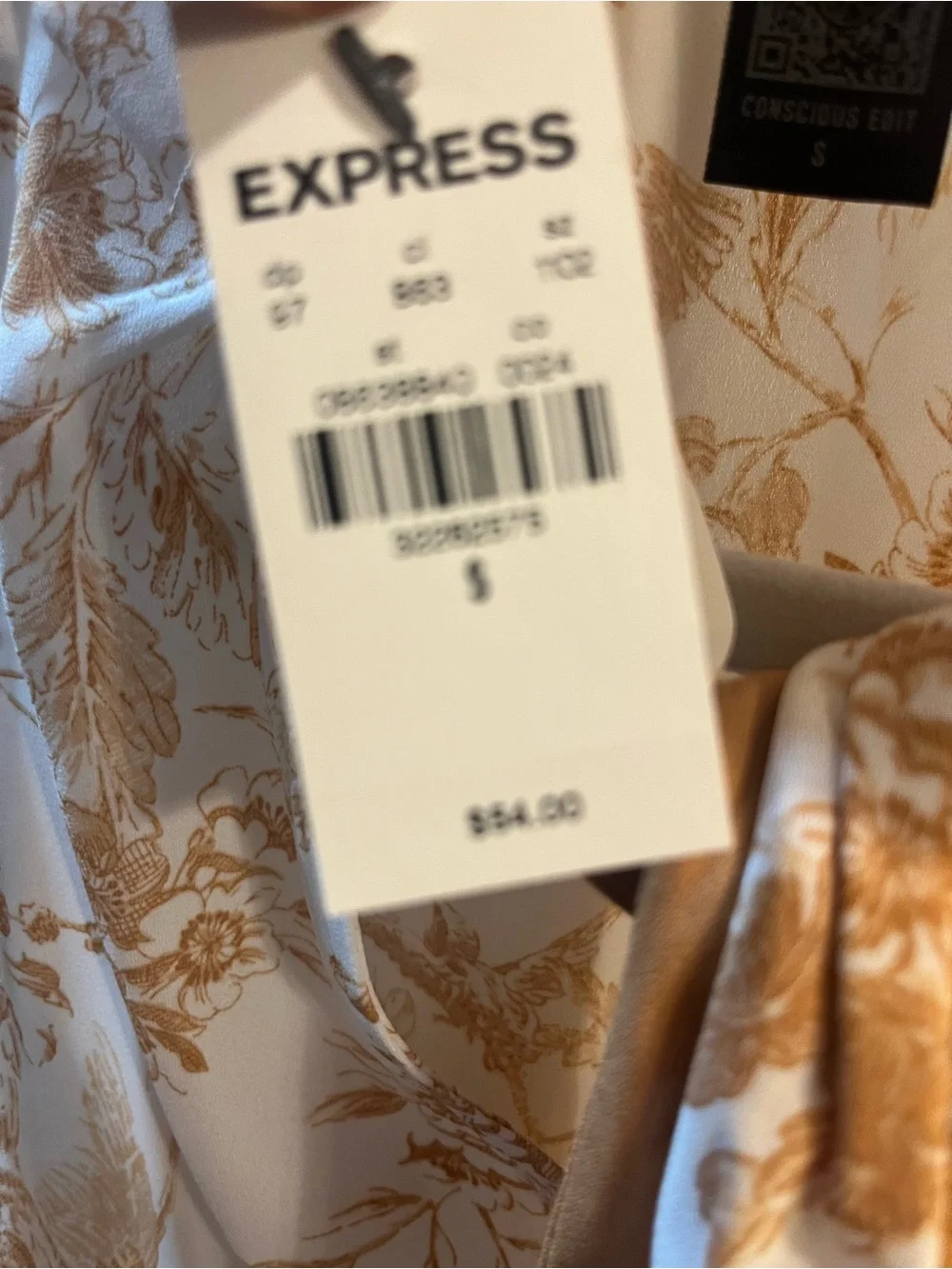 Express Sleeveless Mock Neck Floral Bodysuit - Cream & Tan S NWT